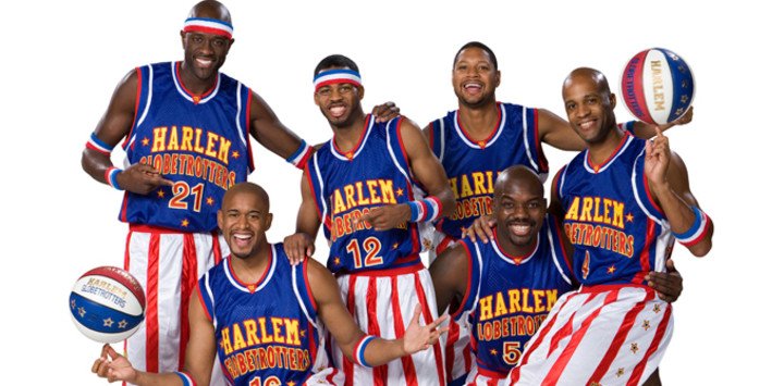 The Harlem Globetrotters, basketball and show in equal parts.