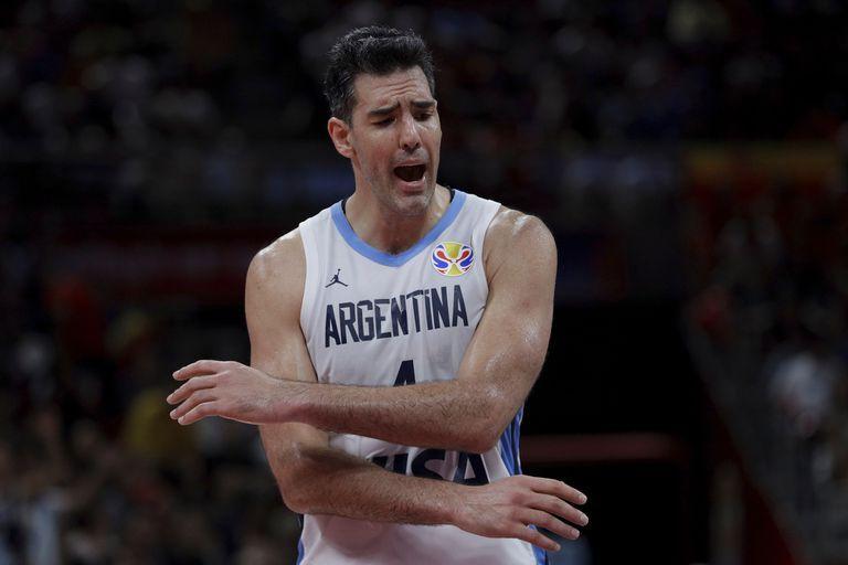 Argentine team captain Luis Scola reacts during his FIBA ​​Basketball World Cup final against Spain, at the Cadillac Arena in Beijing, Sunday, September 15, 2019.