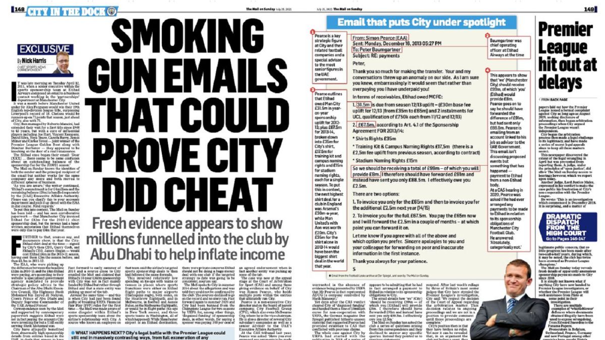 Shock in England: emails are leaked that could prove that City falsified the FPF
