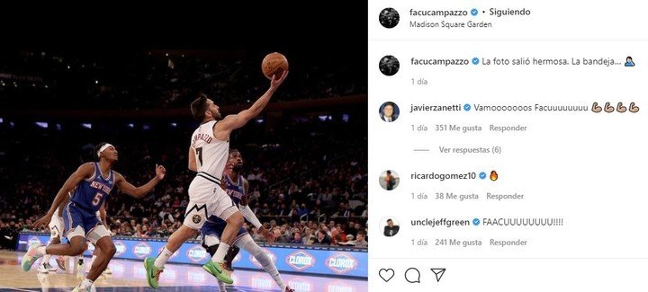 Campazzo's posting after missing the layup at Madison Square Garden.