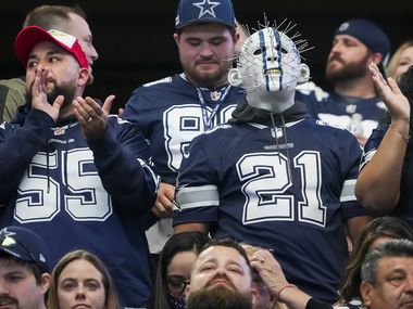 Dallas Cowboys fans watch their team in the game against the Denver Broncos on November 7, 2021 at AT&T Stadium.