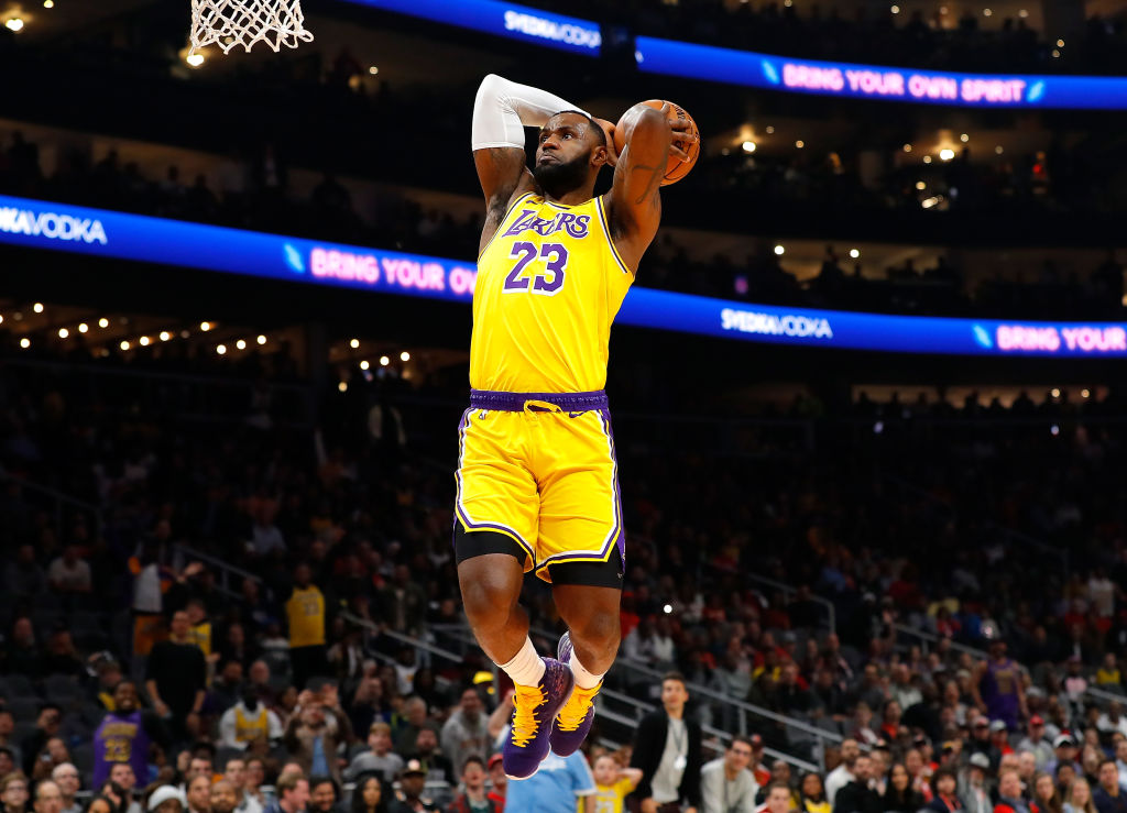 LeBron James in a dunk with the Los Angeles Lakers