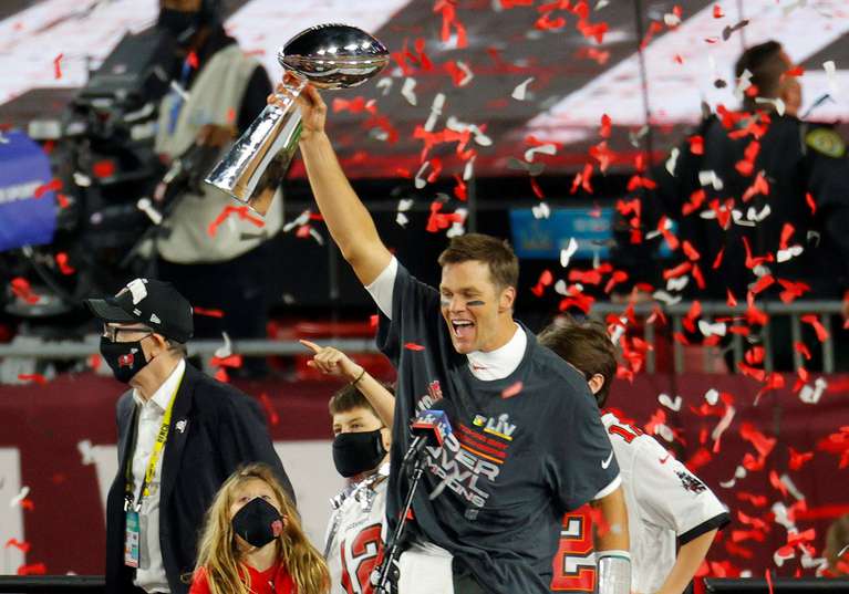 Tom Brady lifts the Vince Lombardi Trophy at Super Bowl 55. (Photo: Reuters)