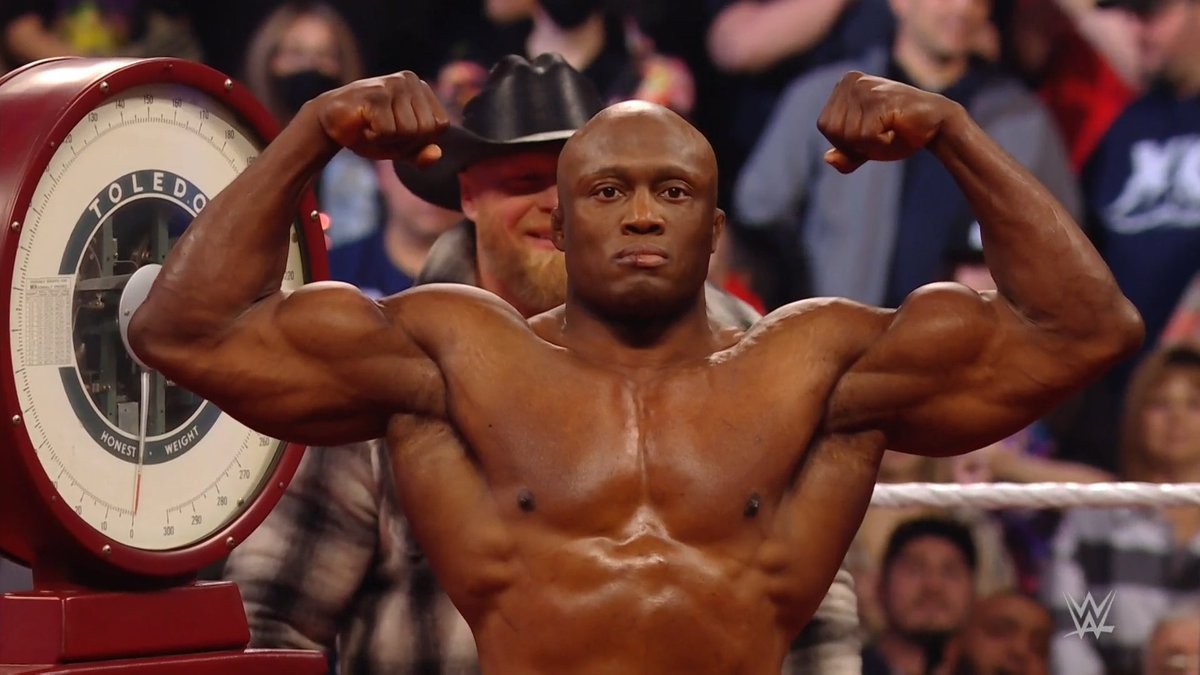 Brock Lesnar and Bobby Lashley star in a weigh in on