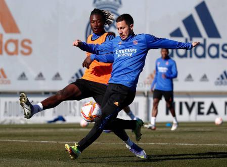 Hazard and Camavinga, during training this Friday in Valdebebas