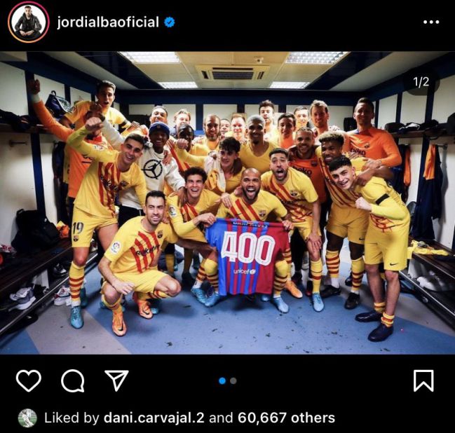 The image of Jordi Alba with Carvajal's 'Like', which disappeared shortly after.