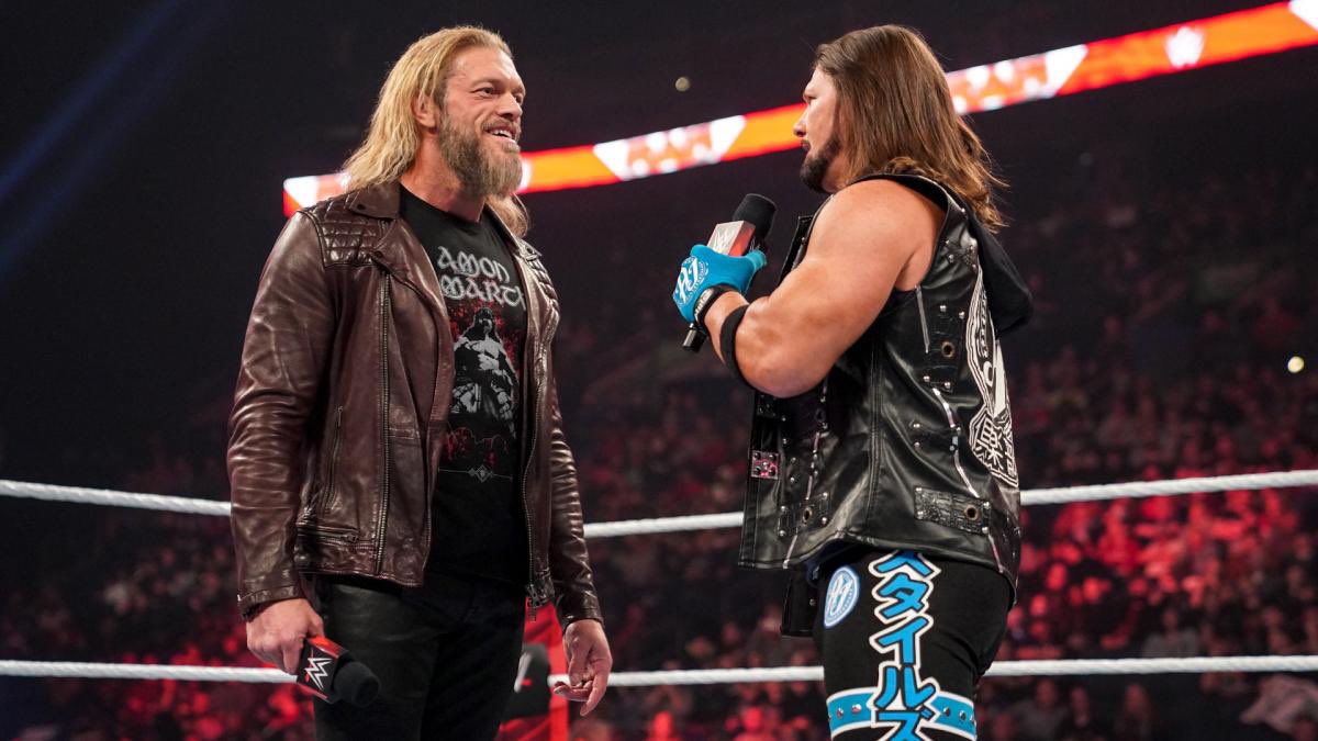 Edge and AJ Styles face to face on Raw prior to WrestleMania 38