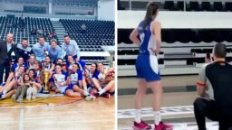 A referee interrupted a final of a basketball game to ask a player to marry and everyone's reaction went viral