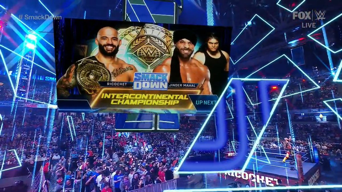 Ricochet defends the Intercontinental Championship against Jinder Mahal