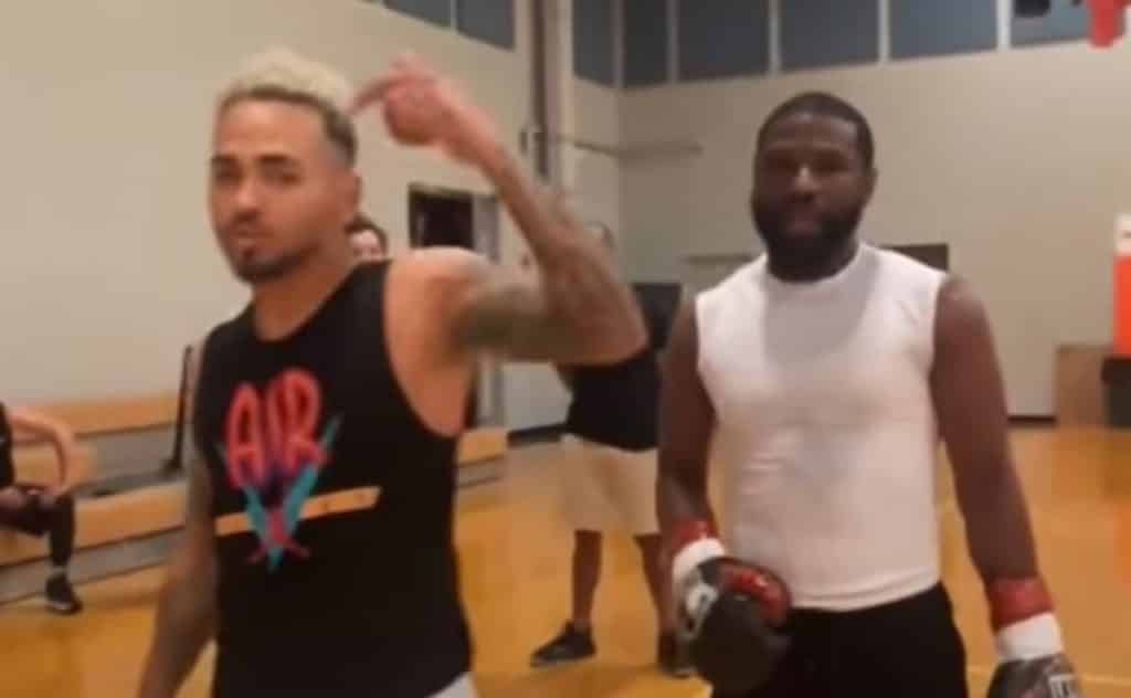 Floyd Mayweather Jr.'s boxing session with Ozuna