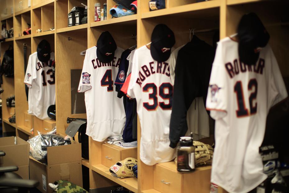 Carlos Correa wears number 4 with the Twins.  In the photo, his uniform in the "Club House". 