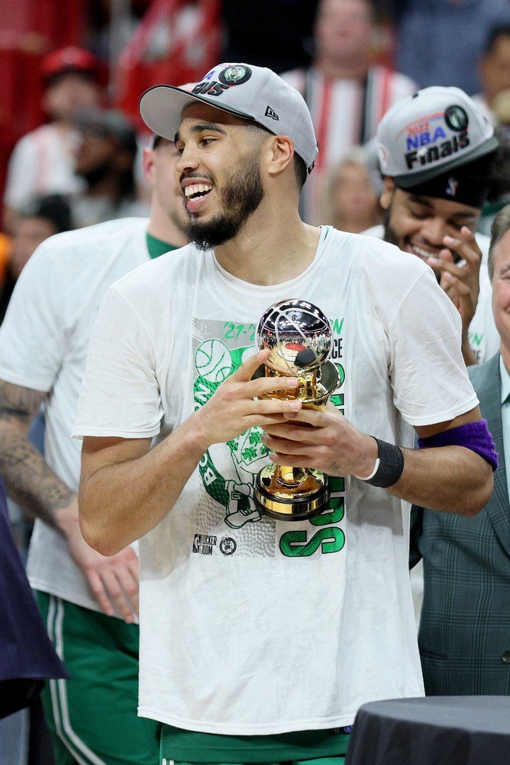 Tatum with his West Finals MVP. (Photo: Andy Lyons)