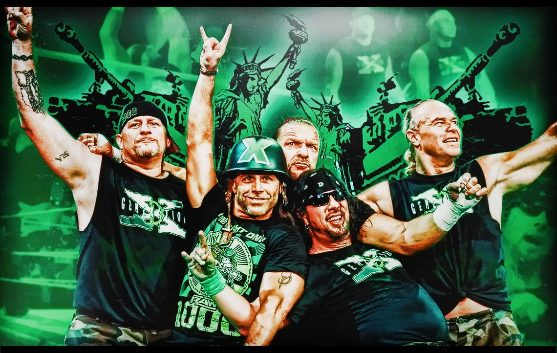 D-Generation X (DX - Road Dogg, Shawn Michaels, Triple H, X-Pac and Billy Gunn) gathered at Raw 1000 (07/23/2012) / WWE ©