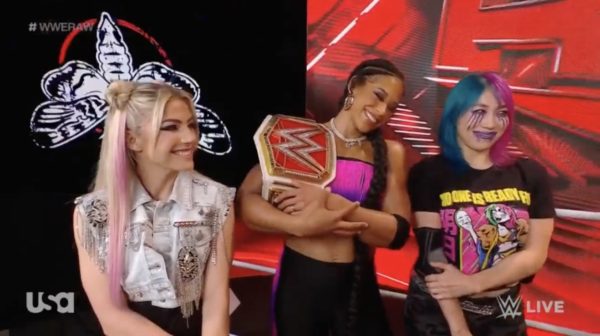 Alexa Bliss with Bianca Belair and Asuka in WWE RAW November 28, 2022