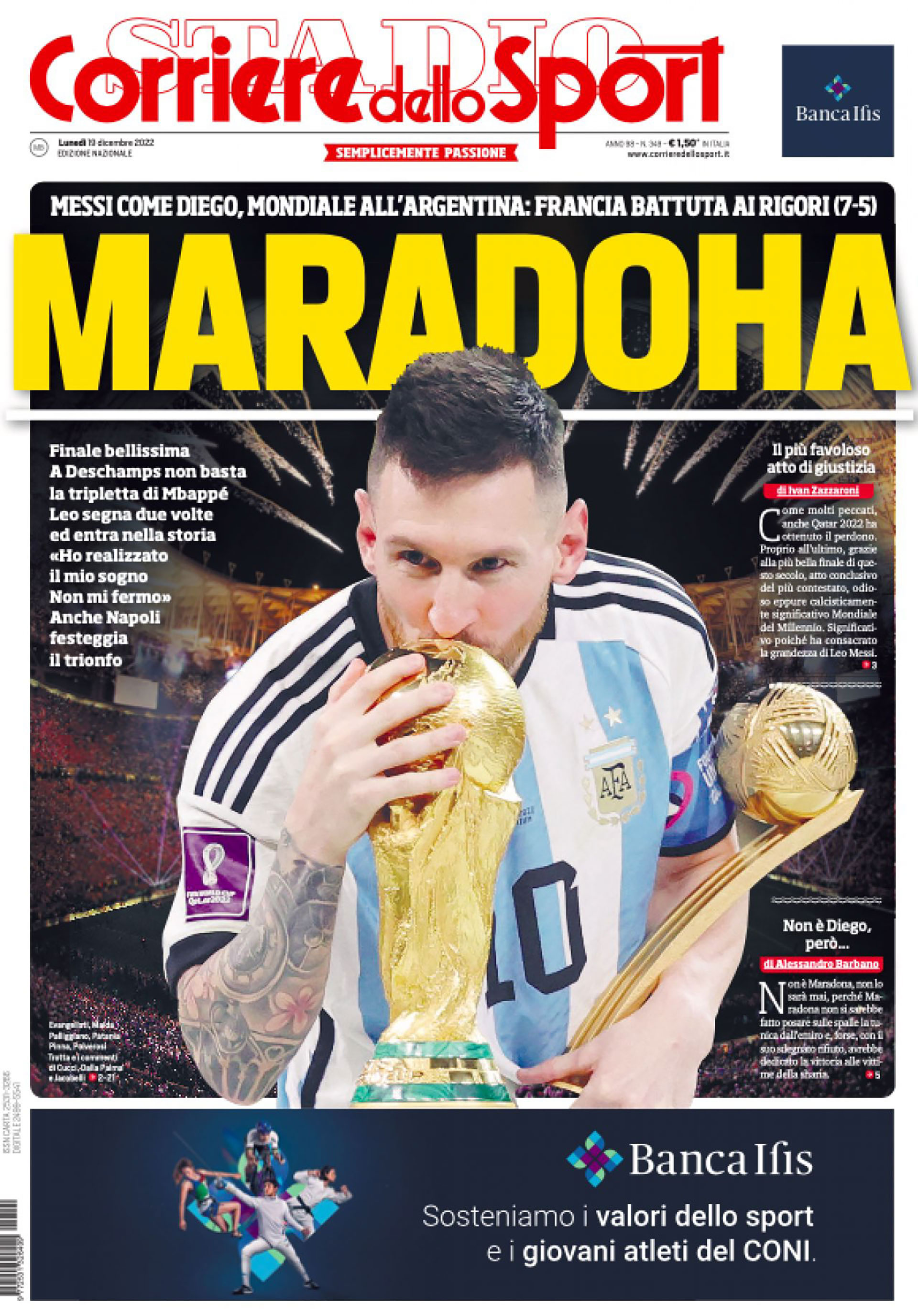The Messi-Maradona link, axis of the cover of Corriere dello Sport