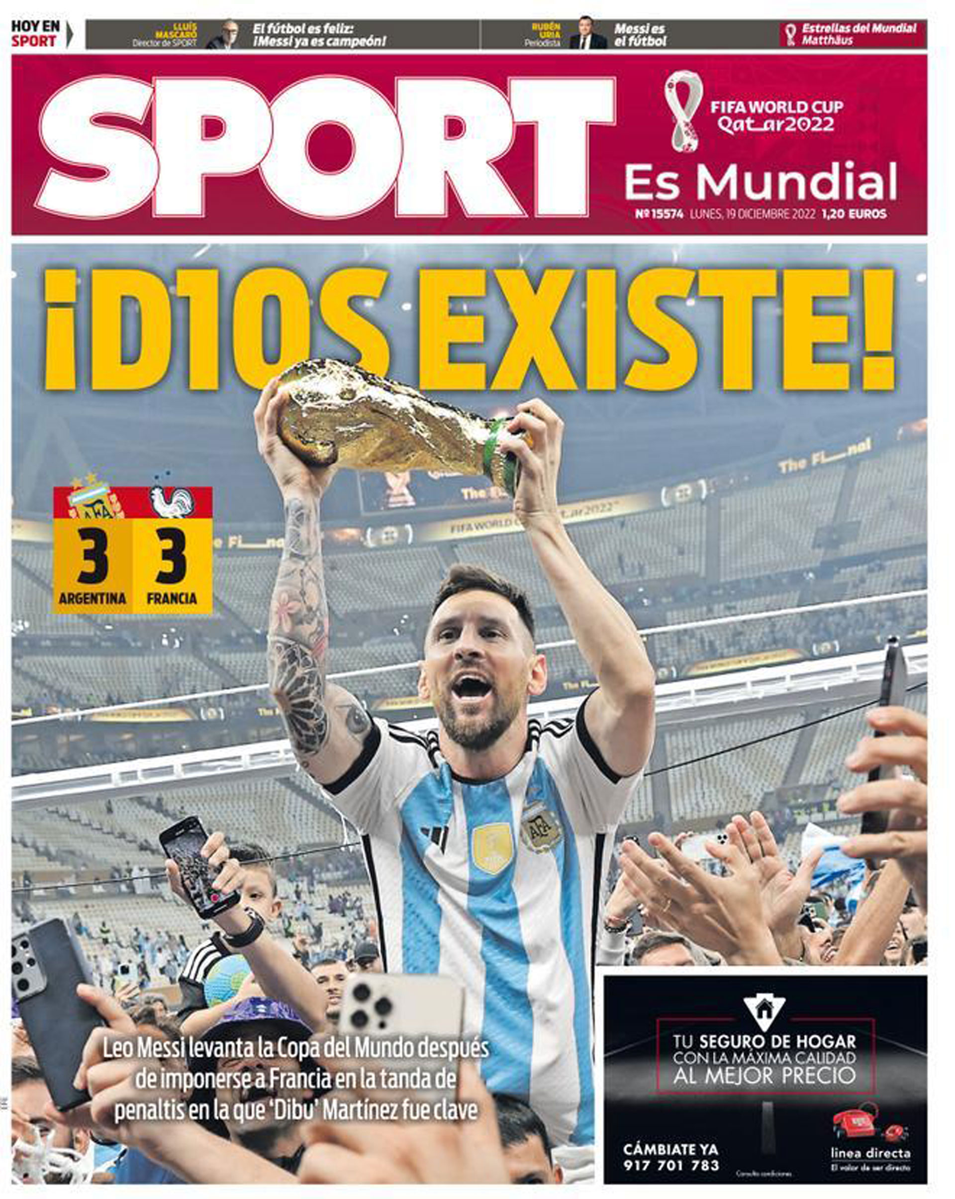 The cover of Sport for this Monday, December 19