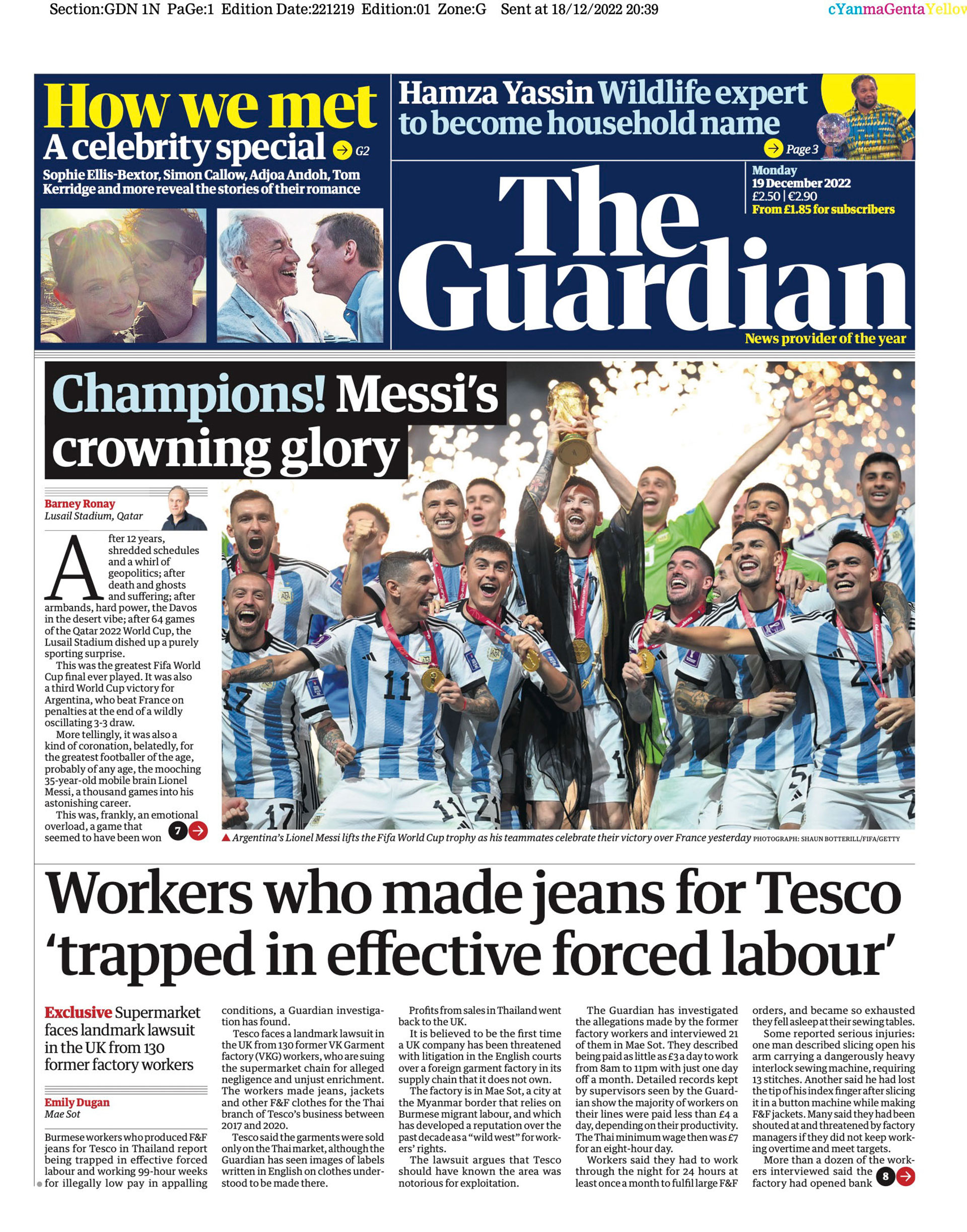 The Guardian cover for this Monday, December 19