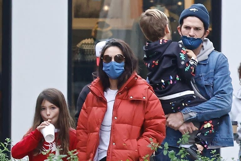 Mila Kunis and Ashton Kutcher with their children